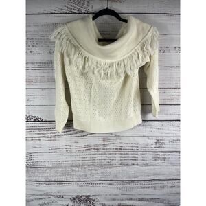 Tularosa Sweater Women's Size S Ivory White Fringe Knit Boho Pullover Wool Blend